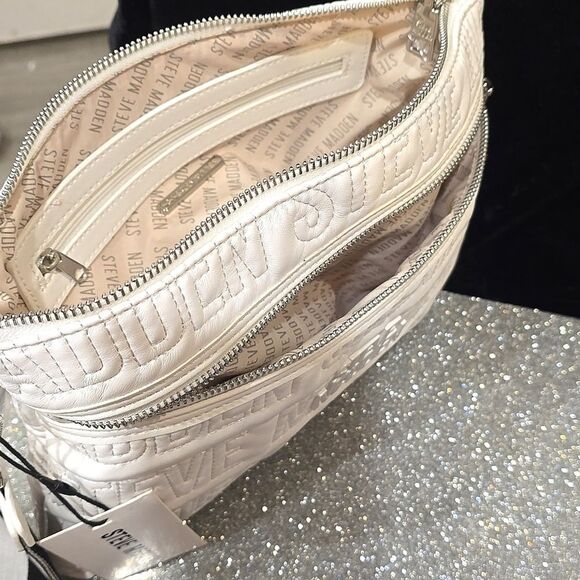 Steve Madden BMalibna Web Logo Quilted Wristlet- White